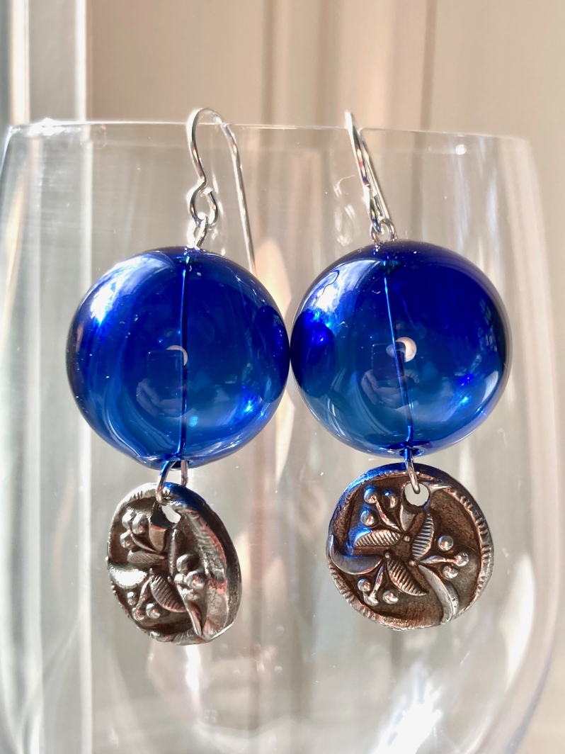 Cobalt Glass/Silver Earrings by Merry Madover