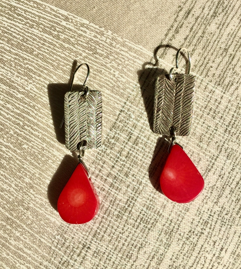 Red Coral Drop earrings by Merry Madover