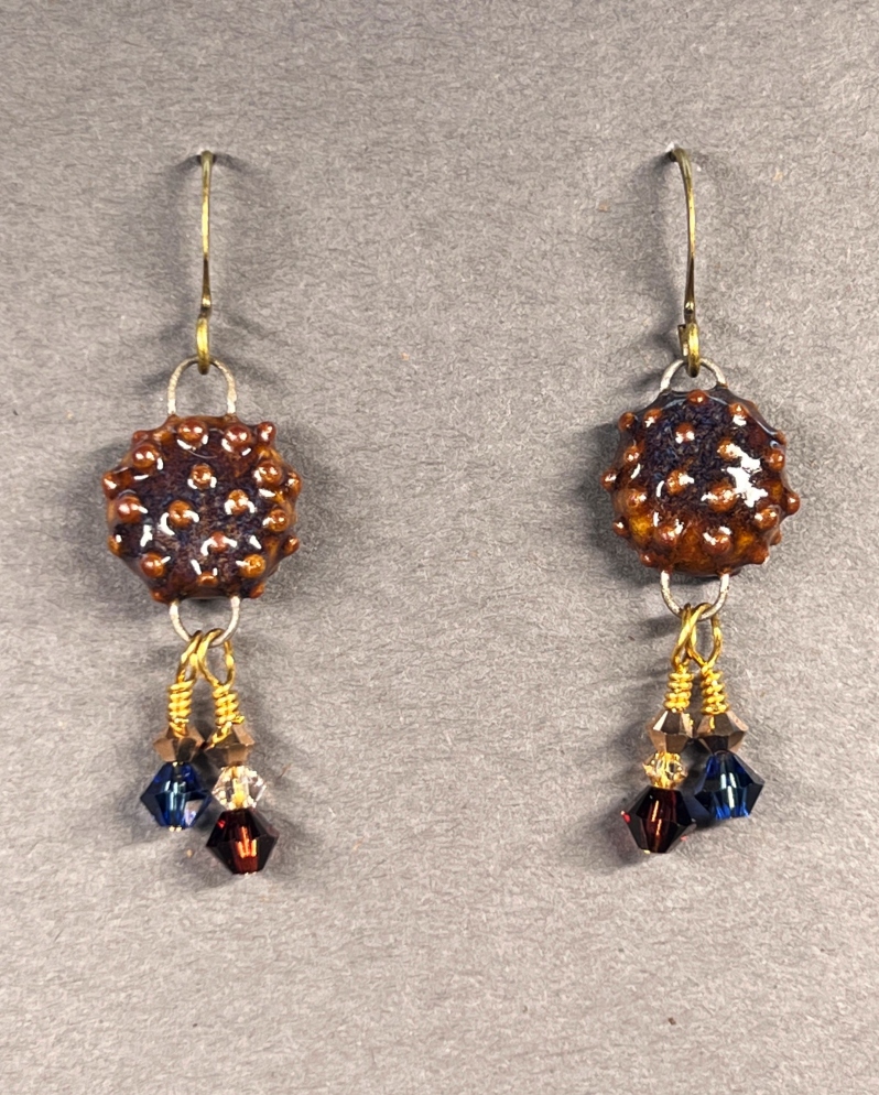 Blue/brown Dot earrings by Kristina Chadwick