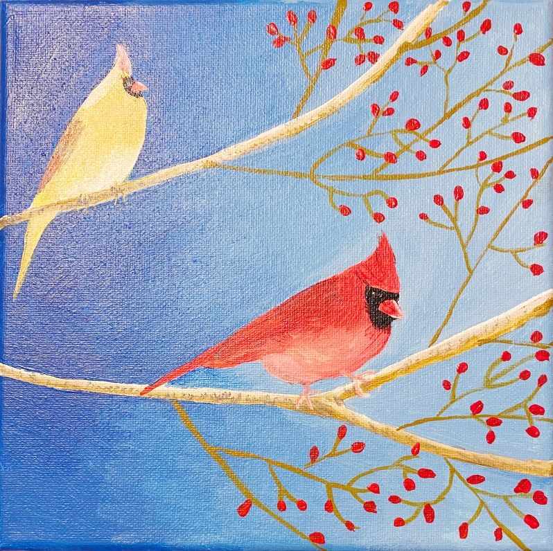 Cardinals with Berries by Margaret Simpson