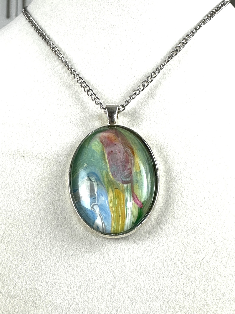 Oval Pendant with Metal Chain by Francine Kay