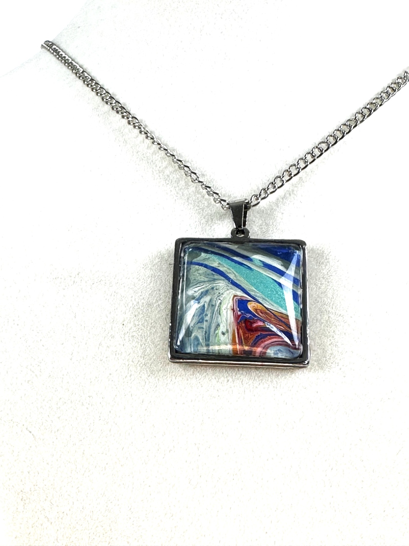 Square Pendant on Metal Chain by Francine Kay