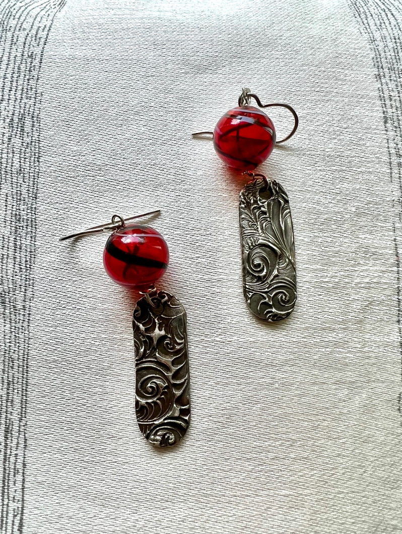 Red Glass Earrings by Merry Madover