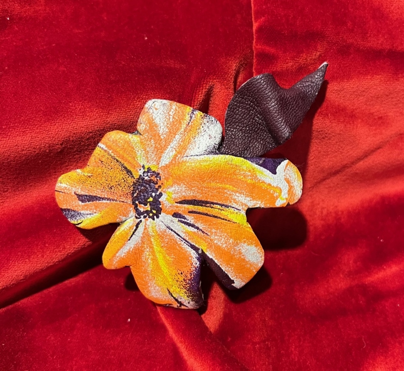 Leather Flower Brooch by Nelly Kouzmina