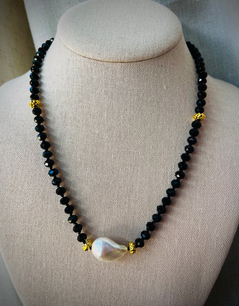 Black Onyx & Pearl Necklace by Lauren Maley