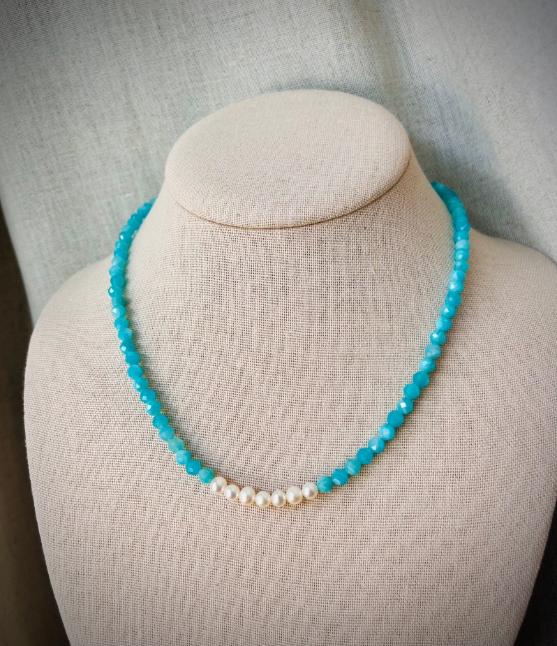 Amazonite and Pearl Necklace by Lauren Maley