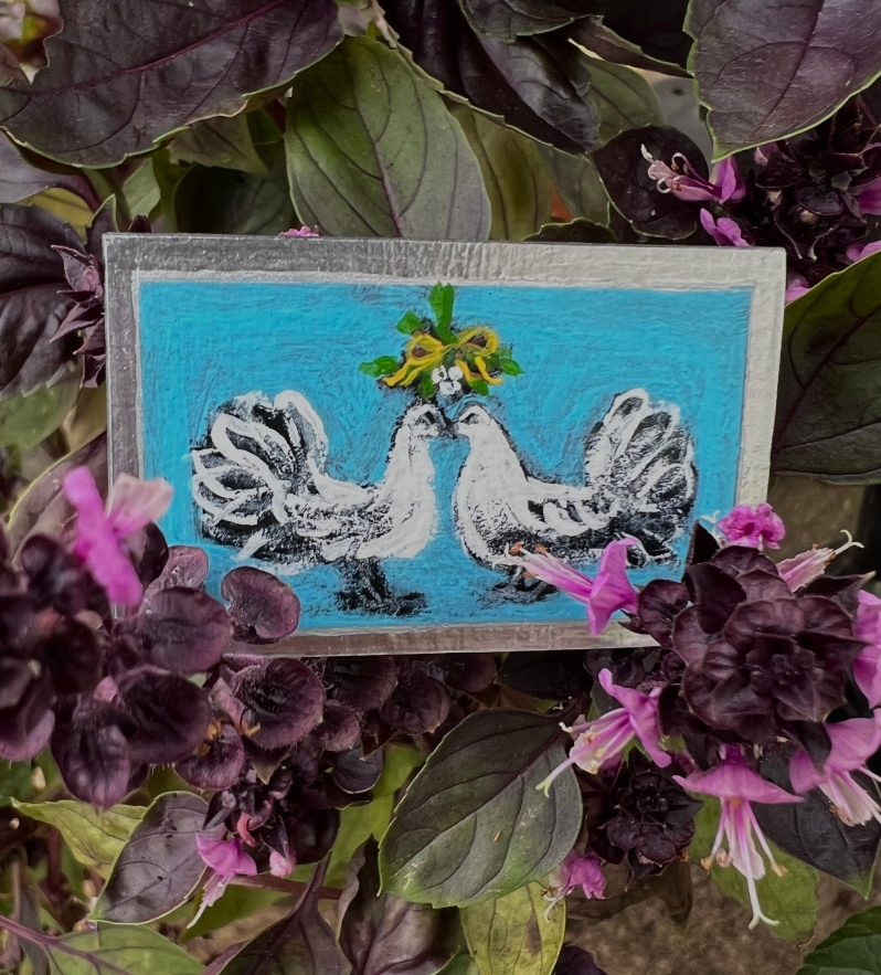 Doves and Mistletoe/Blue by Nancy Tsui