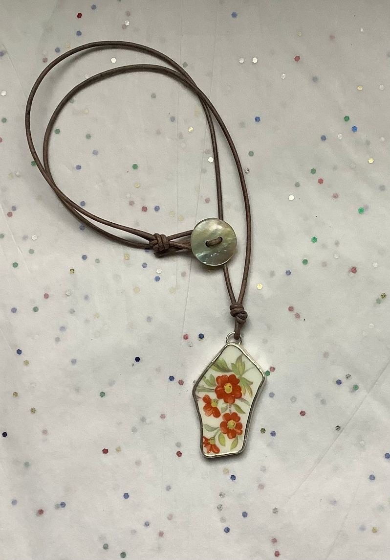 Orange Flower Necklace by Jeannine Toal