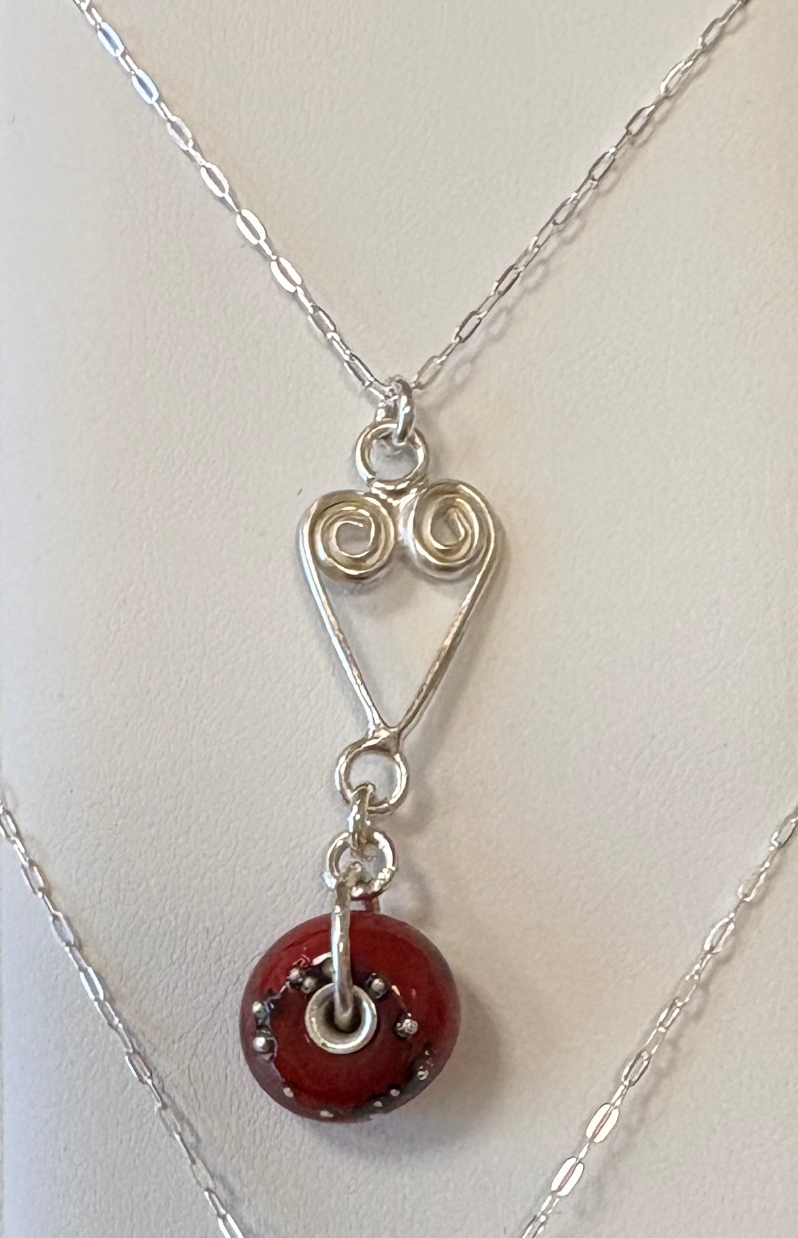 Silver Heart Red Bead Necklace by Kathryn Keller