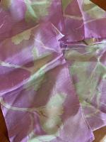 Silk Scarf. Purple- Green Leaves by Nelly Kouzmina